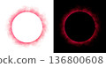 Realistic circular red smoke frame with soft edges and transparent texture isolated on white and black backgrounds for design use 136800608