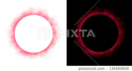 Realistic circular red smoke frame with soft edges and transparent texture isolated on white and black backgrounds for design use Realistic circular red smoke frame with soft edges and transparent texture isolated on white and black backgrounds for design use 136800608