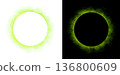 Realistic circular green smoke frame with soft edges and transparent texture isolated on white and black backgrounds for design use 136800609