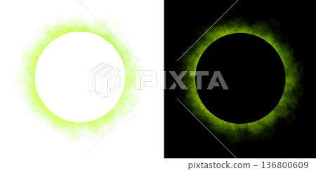 Realistic circular green smoke frame with soft edges and transparent texture isolated on white and black backgrounds for design use Realistic circular green smoke frame with soft edges and transparent texture isolated on white and black backgrounds for design use 136800609