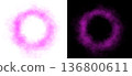 Realistic circular pink smoke frame with soft edges and transparent texture isolated on white and black backgrounds for design use 136800611