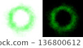 Realistic circular green smoke frame with soft edges and transparent texture isolated on white and black backgrounds for design use 136800612