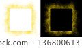 Realistic square yellow smoke frame with soft edges and transparent texture shown on white and black backgrounds for design use 136800613