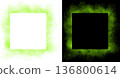 Realistic square green smoke frame with soft edges and transparent texture shown on white and black backgrounds for design use 136800614