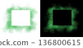 Realistic square green smoke frame with soft edges and transparent texture shown on white and black backgrounds for design use 136800615