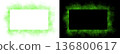 Realistic square green smoke frame with soft edges and transparent texture shown on white and black backgrounds for design use 136800617
