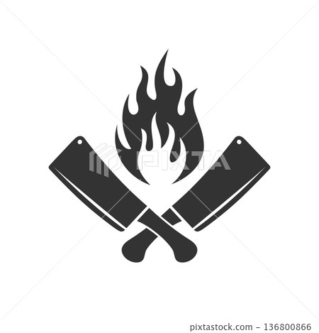 Grill Restaurant, Butcher Knife and Fire Icon Logo Vector Illustration Design Grill Restaurant, Butcher Knife and Fire Icon Logo Vector Illustration Design 136800866
