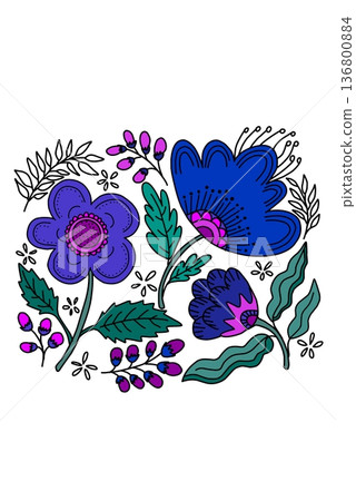 Purple abstract flowers folk ornament. Purple abstract flowers folk ornament. 136800884