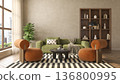 Mid century style conceptual dopamine interior room 3d illustration 136800995