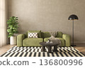 Mid century style conceptual dopamine interior room 3d illustration 136800996