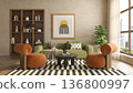 Mid century style conceptual dopamine interior room 3d illustration 136800997