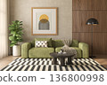 Mid century style conceptual dopamine interior room 3d illustration 136800998