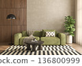 Mid century style conceptual dopamine interior room 3d illustration 136800999