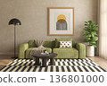 Mid century style conceptual dopamine interior room 3d illustration 136801000