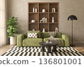 Mid century style conceptual dopamine interior room 3d illustration 136801001