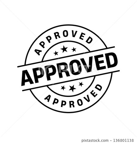 Approved Stamp. Approved Round Sign With Ribbon 136801138