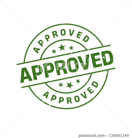 Approved Stamp. Approved Round Sign With Ribbon 136801140