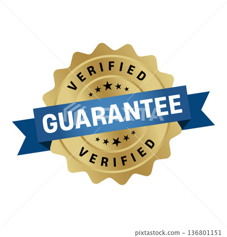 Gold Guarantee Stamp. Guarantee Round Sign With Ribbon Gold Guarantee Stamp. Guarantee Round Sign With Ribbon 136801151