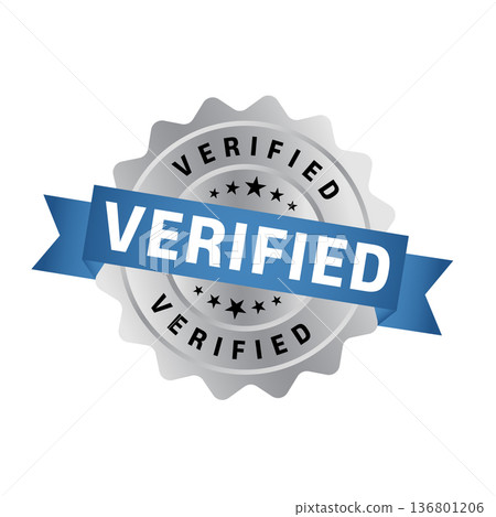 Silver Verified Stamp. Verified Round Sign With Ribbon 136801206
