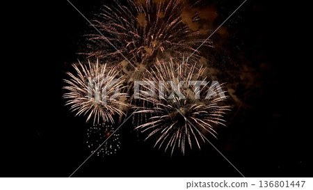 symmetric fireworks display, nighttime celebration with blooming bursts, elegant spherical explosions brighten dark park sky, community gathers as chrysanthemums burst in harmonious symmetry symmetric fireworks display, nighttime celebration with blooming bursts, elegant spherical explosions brighten dark park sky, community gathers as chrysanthemums burst in harmonious symmetry 136801447