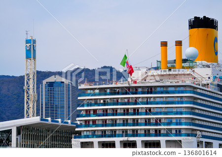 Luxury cruise ship Costa Deliziosa anchored at Kobe Port Luxury cruise ship Costa Deliziosa anchored at Kobe Port 136801614
