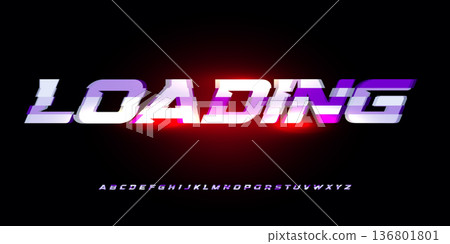 Loading Computer Font Logo Alphabet Bold Italic Red Button, Glitch Load Letter Sign, Download Symbol. Speed Digital Loader Typographic Design. Upload Interface Status Button. Vector Illustration 136801801