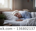 Woman sleeping peacefully in bed at home | Image of good sleep and healthy lifestyle 136802137