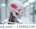 Image of the evolution of artificial intelligence and cyborgs | Humanoid robot with a red glowing brain 136802140