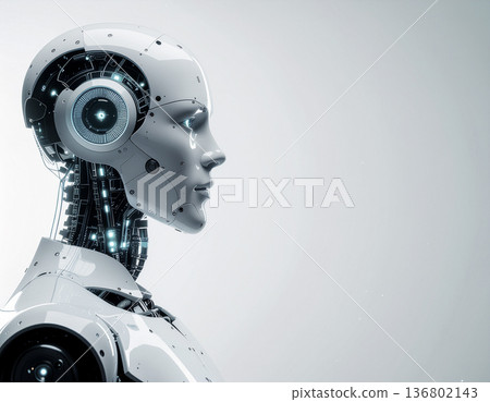 Future artificial intelligence concept | Side profile humanoid robot and advanced technology image 136802143