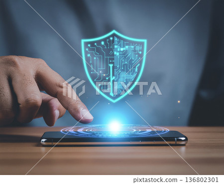 Smartphone security protection image | Digital shield and cybersecurity concept 136802301