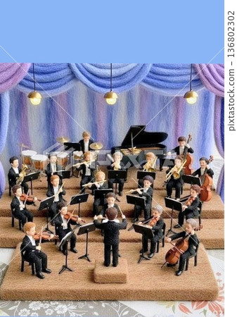 Wool-art style drawing of an orchestra playing on stage 136802302