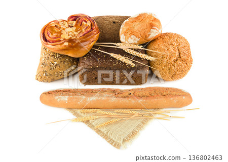 Collection of Healthy Whole Grain Bread, Baguette, and Sweet Bun Collection of Healthy Whole Grain Bread, Baguette, and Sweet Bun 136802463