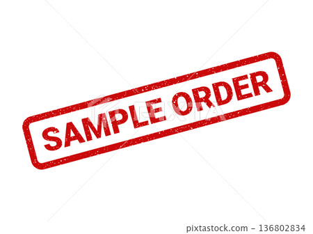 Distressed rectangular rubber stamp with SAMPLE ORDER text, representing a preliminary request or a test purchase for e commerce and logistics 136802834