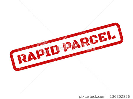 Distressed rectangular rubber stamp with text RAPID PARCEL indicating swift package handling and shipment Distressed rectangular rubber stamp with text RAPID PARCEL indicating swift package handling and shipment 136802836