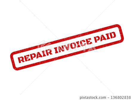 Distressed rectangular seal mark with clear lettering REPAIR INVOICE PAID for business and service documents 136802838