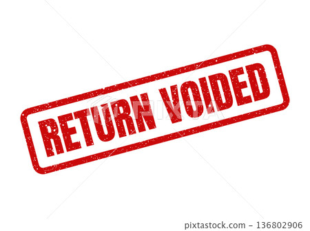 Distressed rectangular stamp illustration features return voided text for transaction cancellations or policy updates 136802906