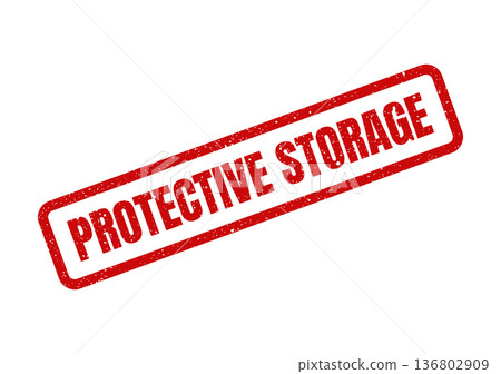 Distressed rectangular stamp illustration with PROTECTIVE STORAGE lettering, suitable for inventory management 136802909
