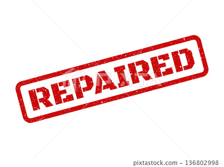 Distressed red rectangular graphic element with the word REPAIRED, indicating successful completion of service work Distressed red rectangular graphic element with the word REPAIRED, indicating successful completion of service work 136802998