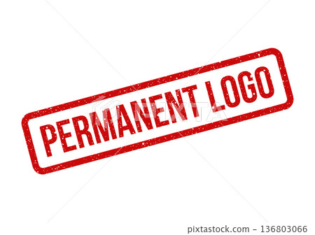 Distressed red rectangular stamp displaying Permanent Logo signifying a brands established identity Distressed red rectangular stamp displaying Permanent Logo signifying a brands established identity 136803066