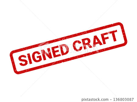 Distressed red rectangular stamp featuring SIGNED CRAFT text, denoting handmade and artistically created goods Distressed red rectangular stamp featuring SIGNED CRAFT text, denoting handmade and artistically created goods 136803087