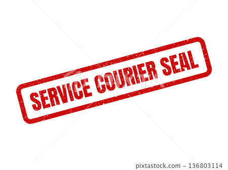 Distressed red rectangular stamp mark displaying service courier seal text, perfect for official document verification Distressed red rectangular stamp mark displaying service courier seal text, perfect for official document verification 136803114