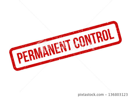 Distressed red rectangular stamp symbol with text permanent control for official oversight or authority 136803123
