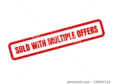 Distressed red rectangular stamp vector illustration displaying Sold With Multiple Offers indicating a highly sought after property 136803126