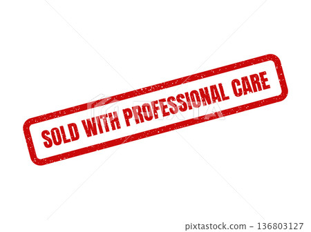 Distressed red rectangular stamp vector illustration displaying Sold With Professional Care highlighting excellent customer service Distressed red rectangular stamp vector illustration displaying Sold With Professional Care highlighting excellent customer service 136803127