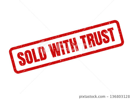 Distressed red rectangular stamp vector illustration displaying Sold With Trust for building client confidence and reliability 136803128