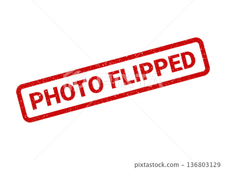Distressed red rectangular stamp vector with PHOTO FLIPPED text for document marking or workflow annotation 136803129