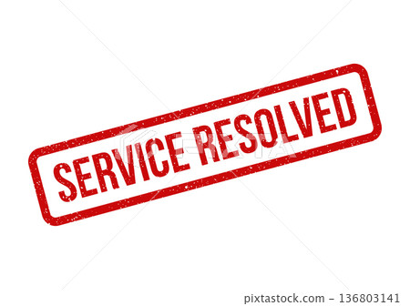 Distressed red rectangular stamp with SERVICE RESOLVED text indicating a completed action or solution Distressed red rectangular stamp with SERVICE RESOLVED text indicating a completed action or solution 136803141