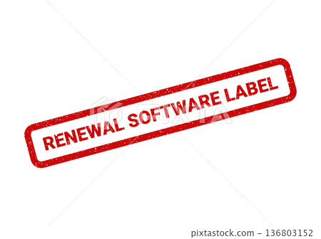 Distressed red rectangular stamp with the clear text RENEWAL SOFTWARE LABEL, denoting updated licensing or subscription status Distressed red rectangular stamp with the clear text RENEWAL SOFTWARE LABEL, denoting updated licensing or subscription status 136803152