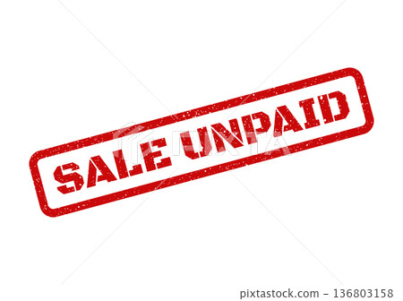Distressed red rubber stamp clearly indicating the status SALE UNPAID within a prominent rectangular border Distressed red rubber stamp clearly indicating the status SALE UNPAID within a prominent rectangular border 136803158