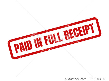 Distressed red rubber stamp displaying Paid in Full Receipt text, signifying confirmed payment and successful transaction Distressed red rubber stamp displaying Paid in Full Receipt text, signifying confirmed payment and successful transaction 136803180